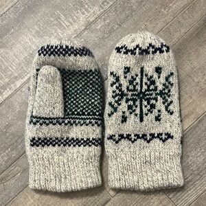 Gray Knit Mittens with Snowflake Design